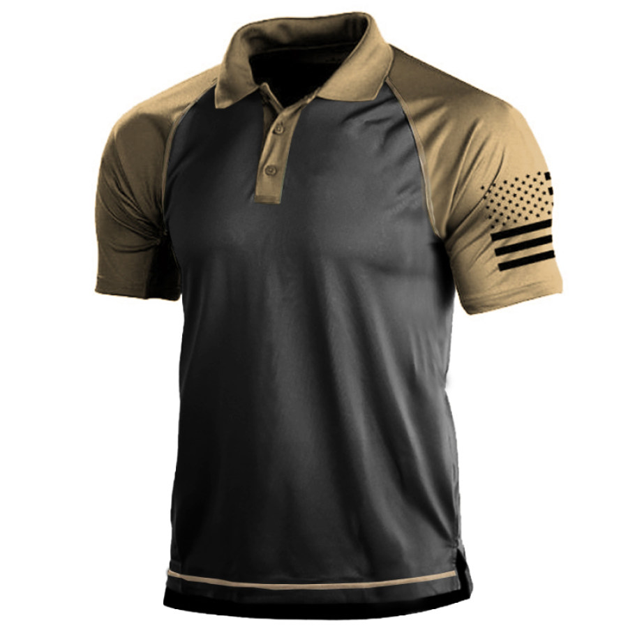 

T-shirt à Col Polo Sport Tactique Drapeau Américain Extérieur Pour Homme