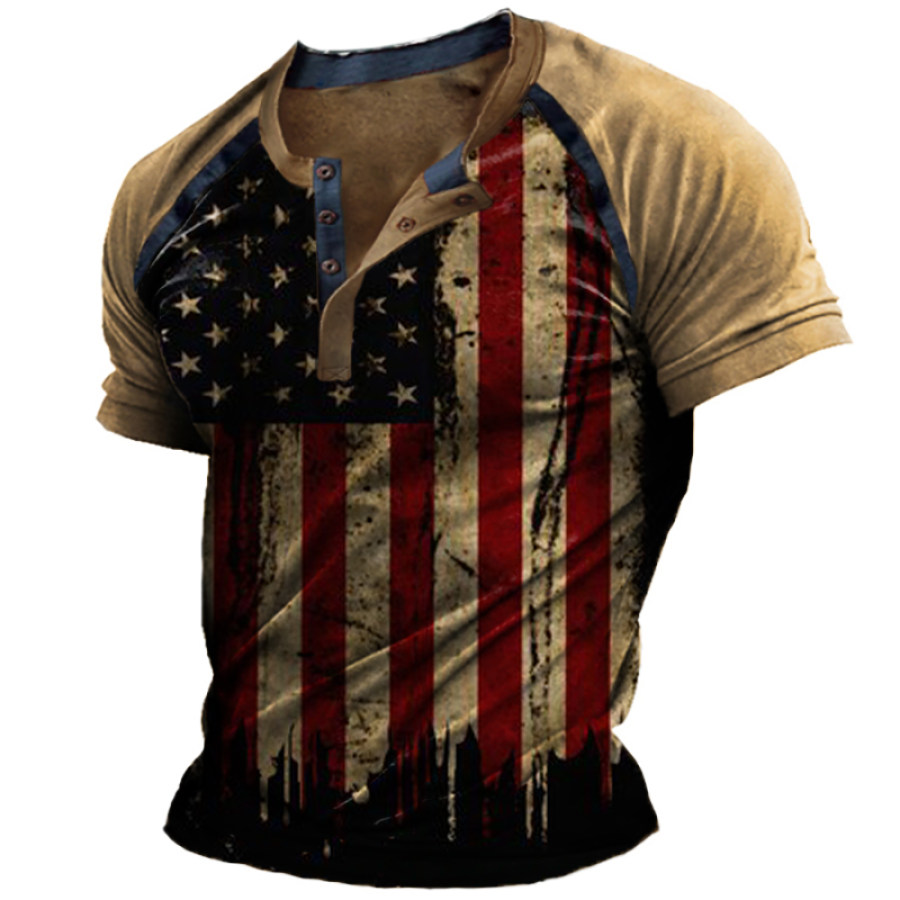

Men's Flag Patchwork Print Henley Shirt