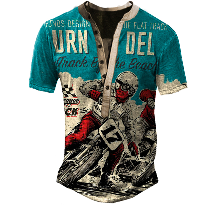 Men's Outdoor Motorcycle Print Chic Henley Shirt