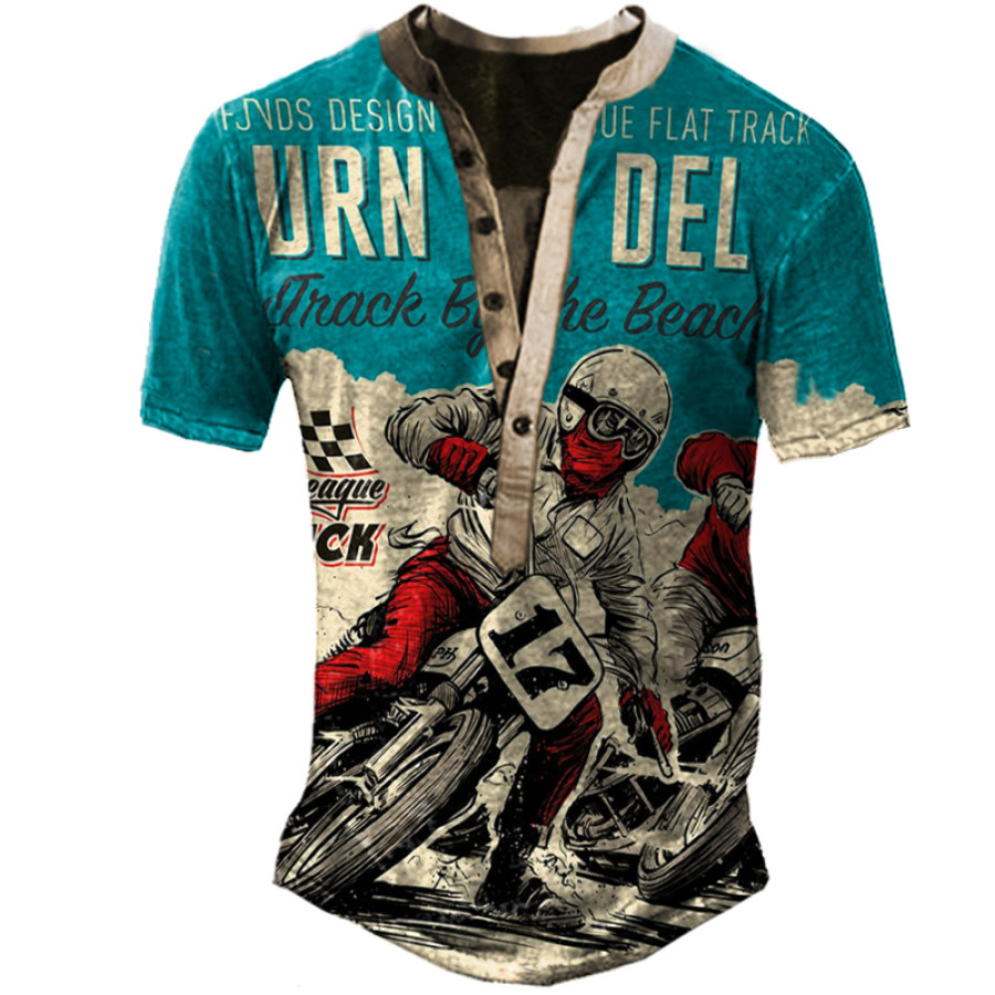 Men's Outdoor Motorcycle Print Henley Shirt