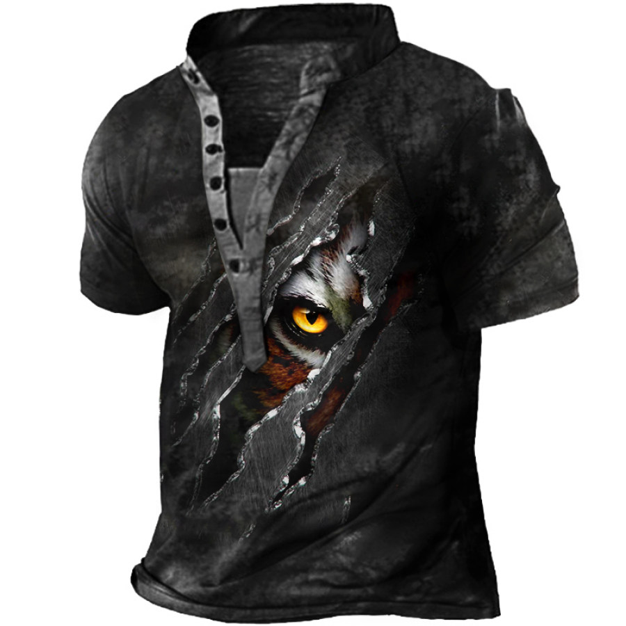 

Men's Outdoor Vintage Print Henley Shirt