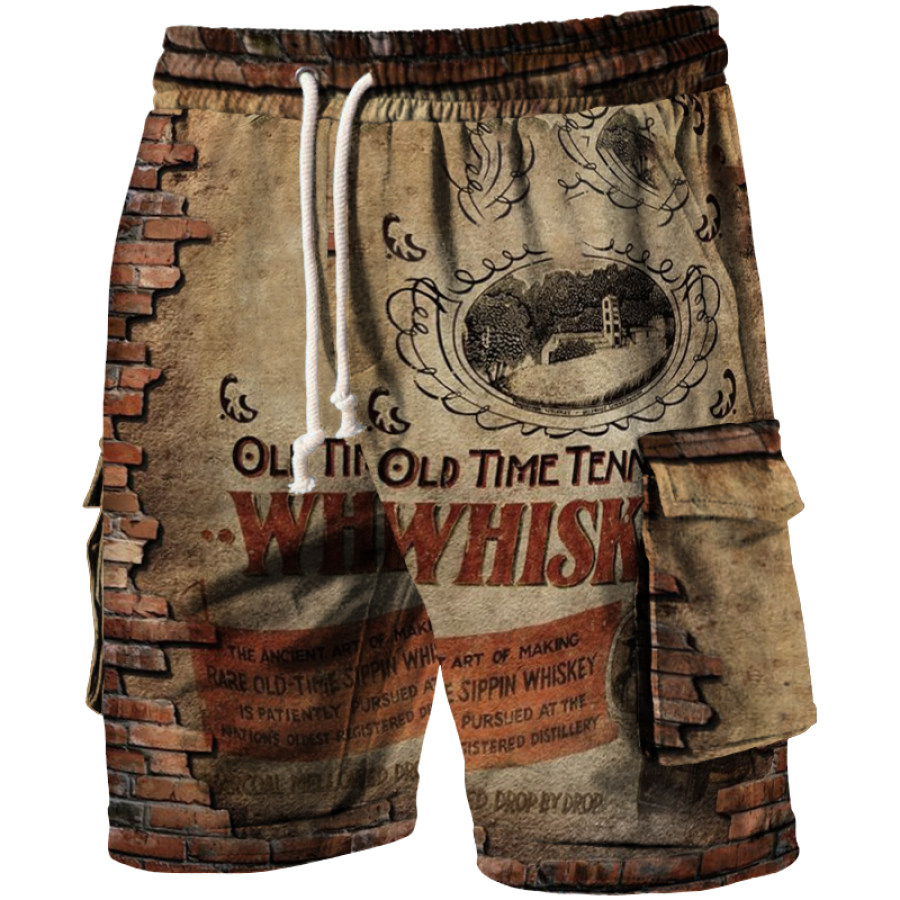 

Men's Outdoor Vintage Festive Whiskey Print Casual Shorts