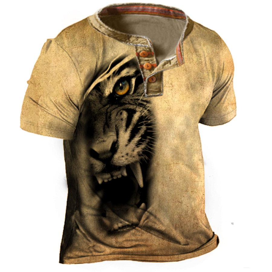 

Men's Outdoor Vintage Print Henley Shirt