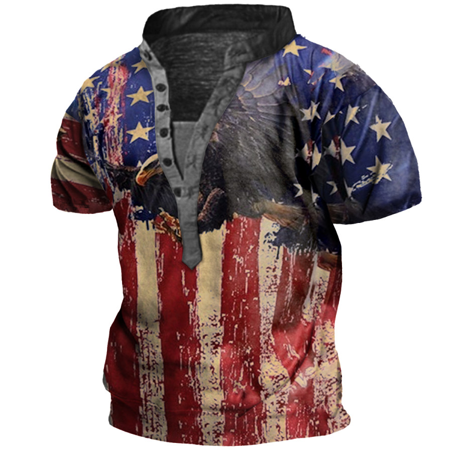 

Camisa Masculina Henley Com Estampa De Bandeira Vintage Ao Ar Livre