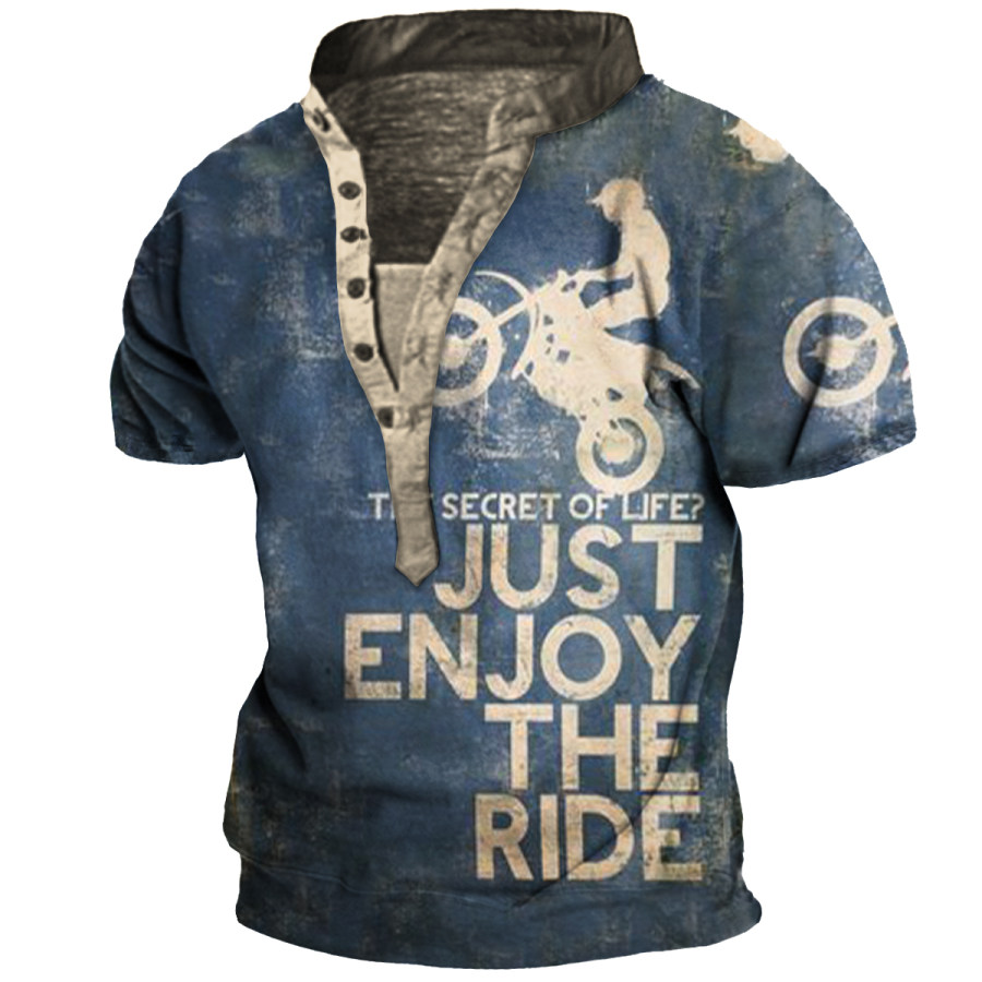 

Men's Outdoor Motorcycle Print Henley Shirt