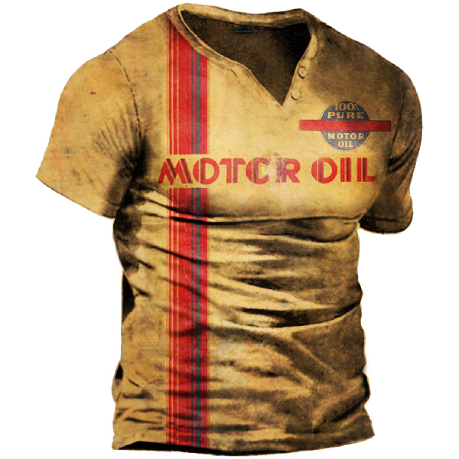 

Men's Vintage Motor Oil Print V-Neck T-Shirt