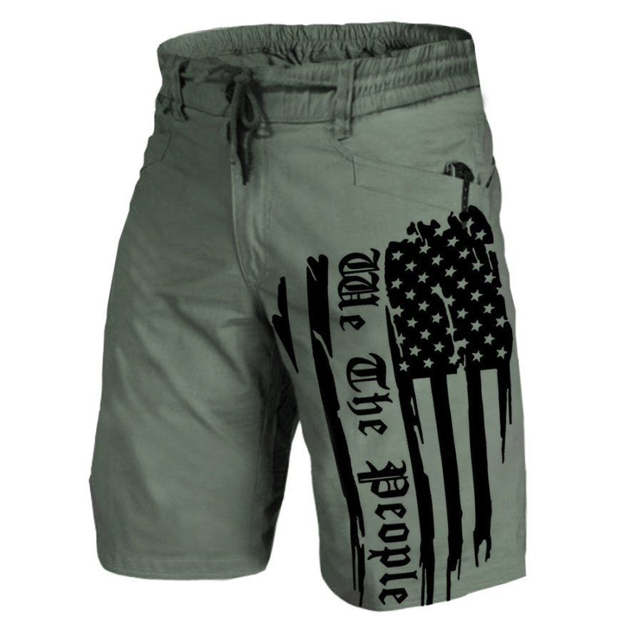 

American Flag Print Men's Outdoor Pocket Elastic Shorts