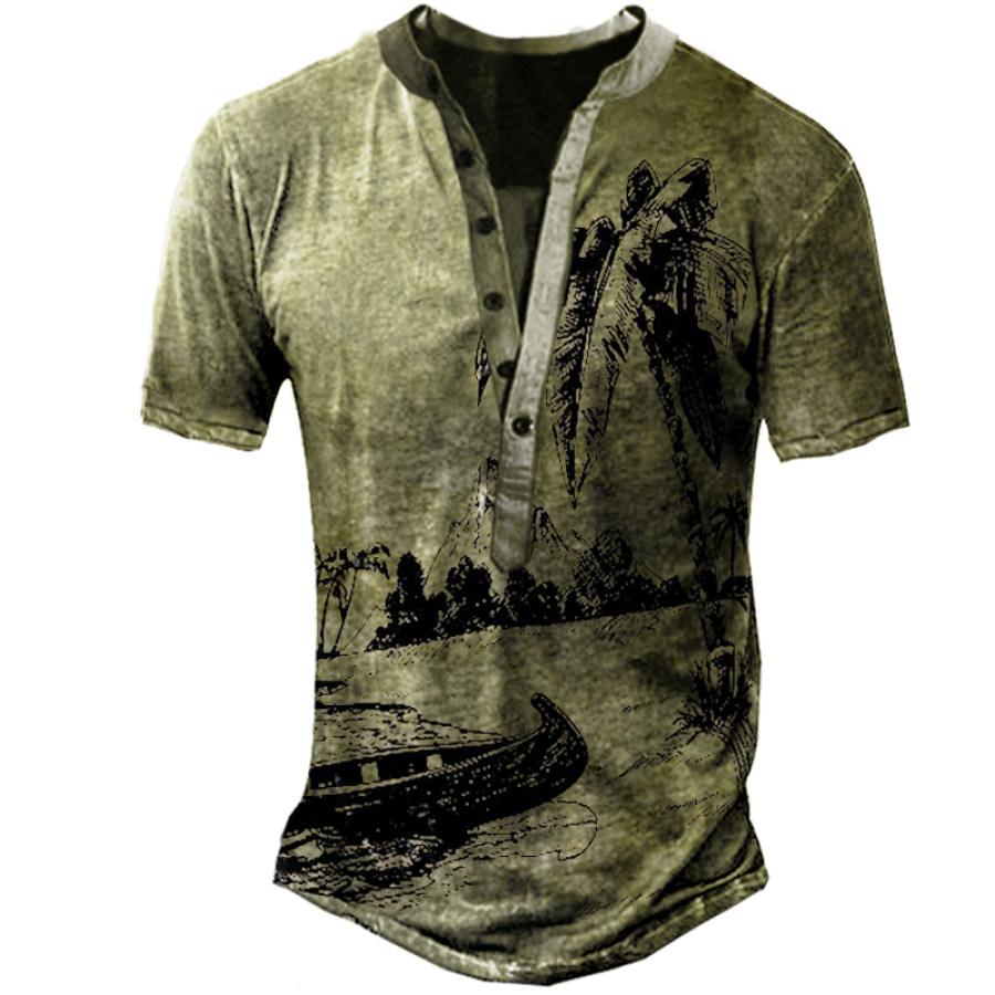 

Men's Hawaiian Print Coconut Tree Casual Short Sleeve