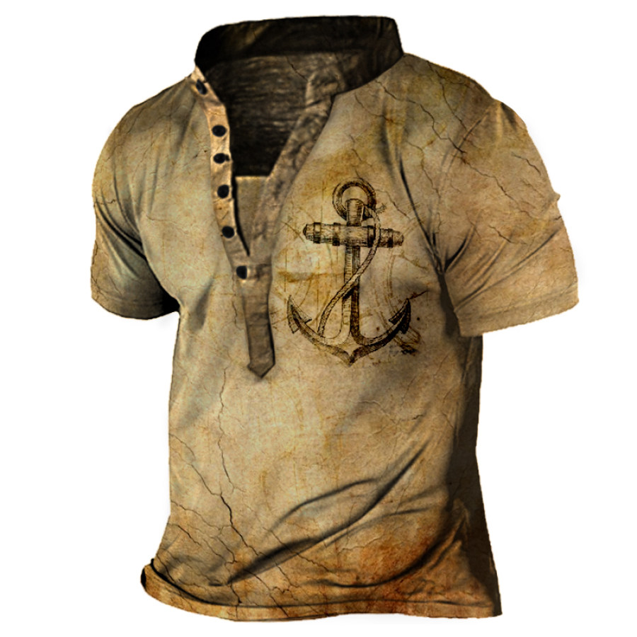 

Men's Outdoor Nautical Print Casual Henley Shirt
