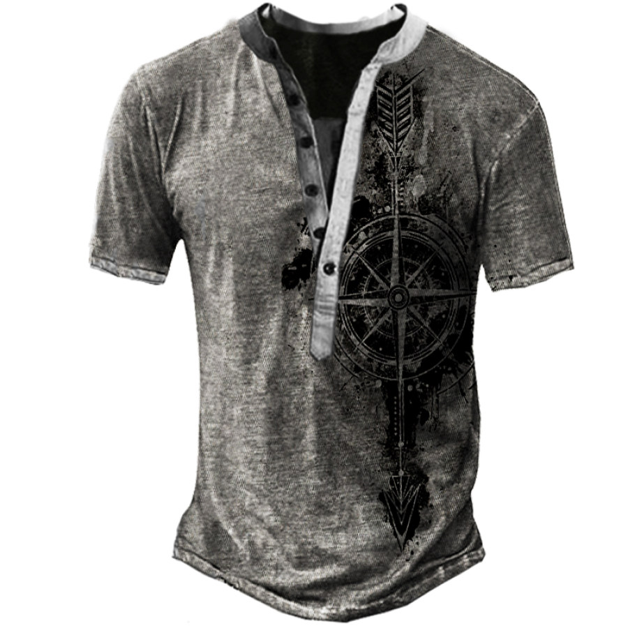 

Men's Outdoor Nautical Compass Print Casual Henley Shirt