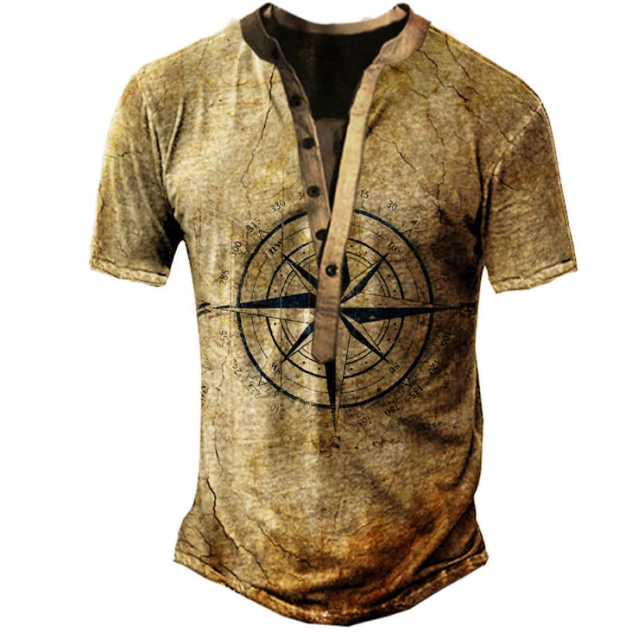 

Men's Outdoor Nautical Print Casual Henley Shirt