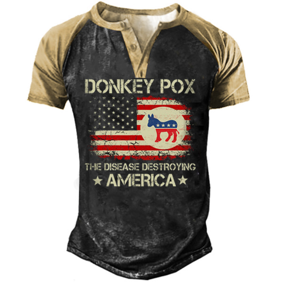 

Donkey Pox The Disease Destroying America Men's Henley Tee