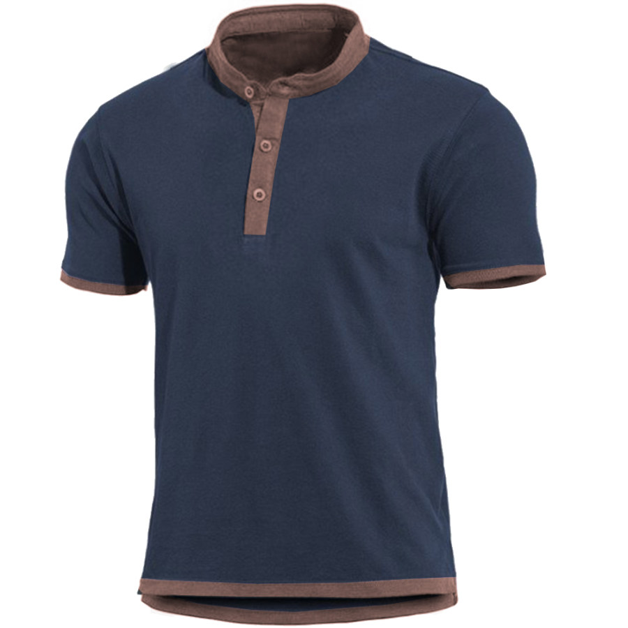 Men's Outdoor Classic Solid Henley Collar T-Shirt