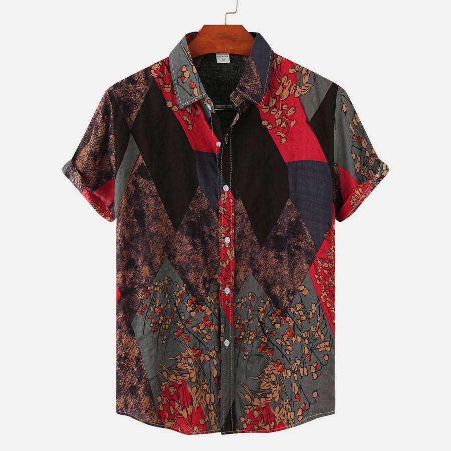 

Vintage Ethnic Pattern Print Men's Beach Shirt