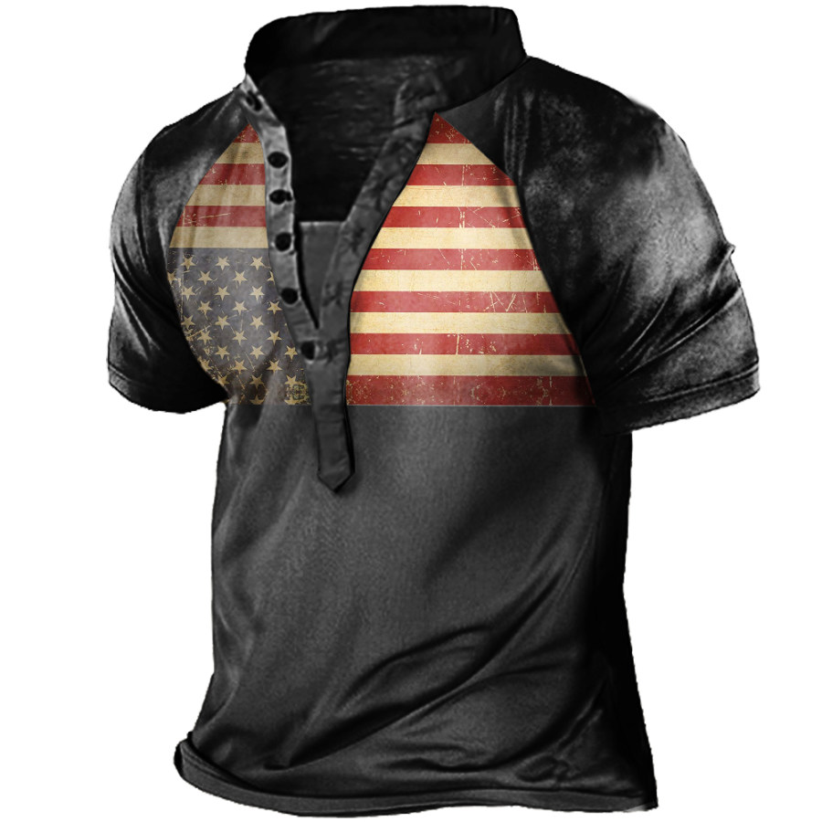 

Make Ameirca Back Aagin Let's Hang The Flag Upside Down Men's Henley Collar T-Shirt