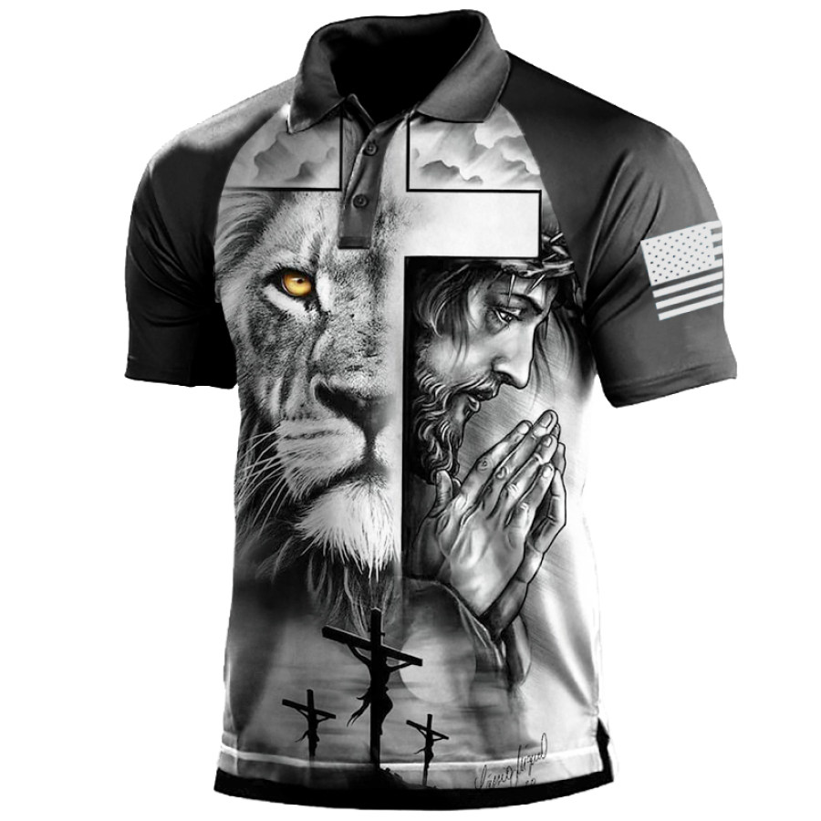 

Men's Outdoor Jesus And Knight Print Casual Henley Shirt