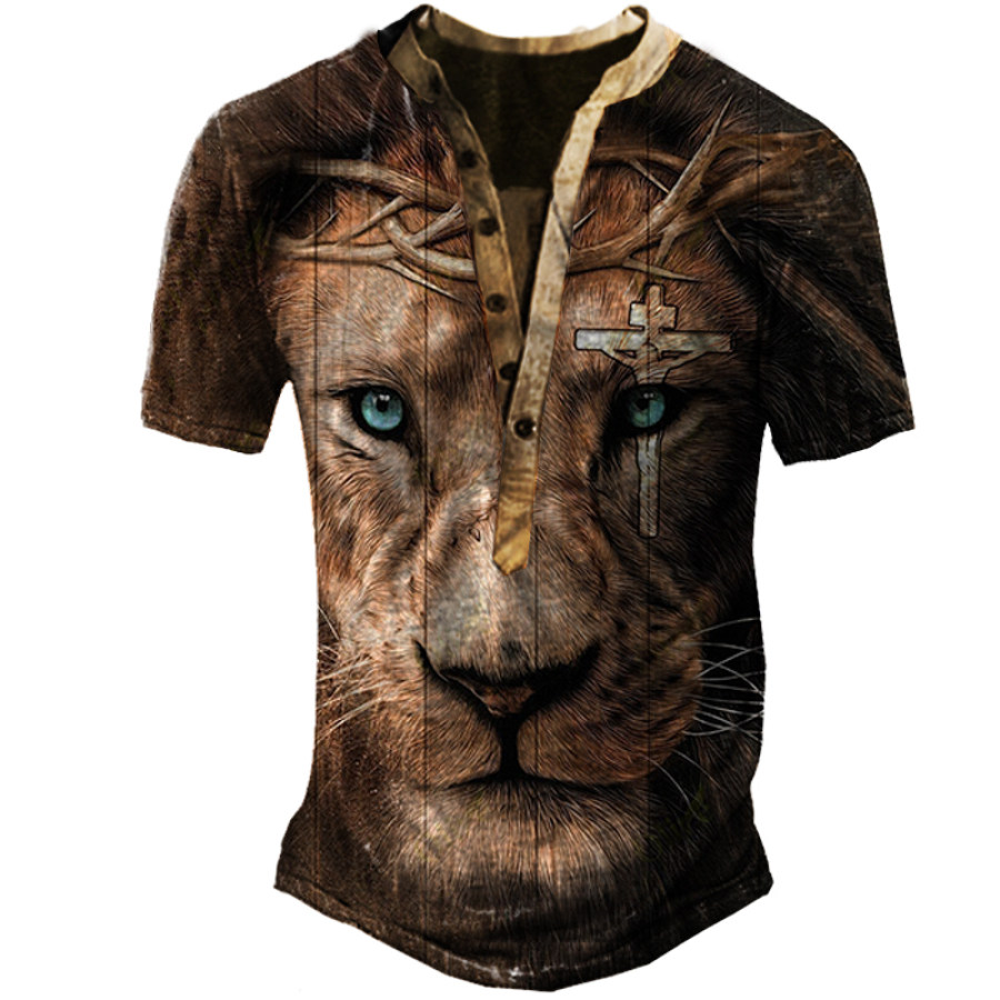 

Men's Outdoor Lion Print Casual Short Sleeve Shirt