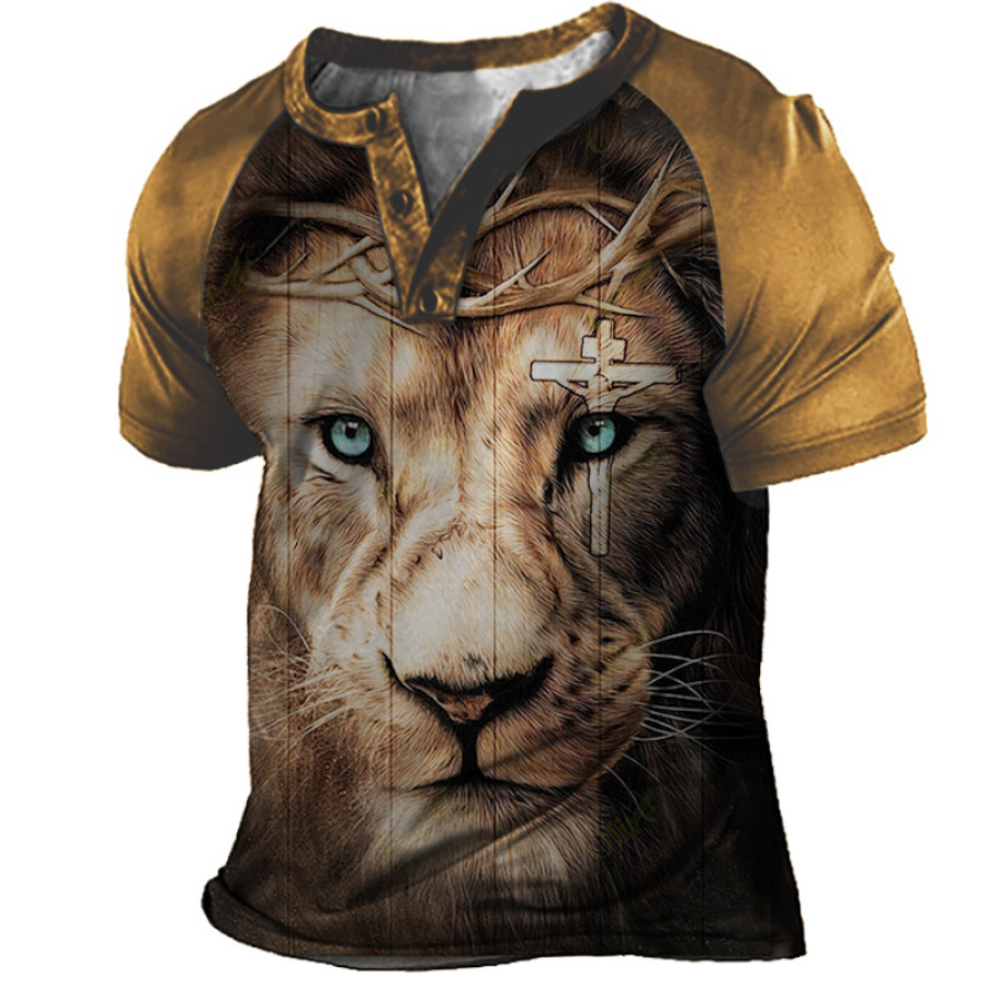 

Men's Outdoor Lion Print Casual Short Sleeve Shirt