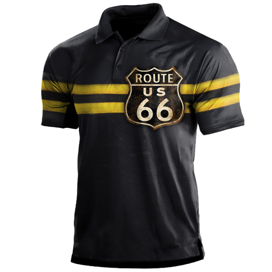

Men's Vintage Route 66 Print Polo Neck T-Shirt
