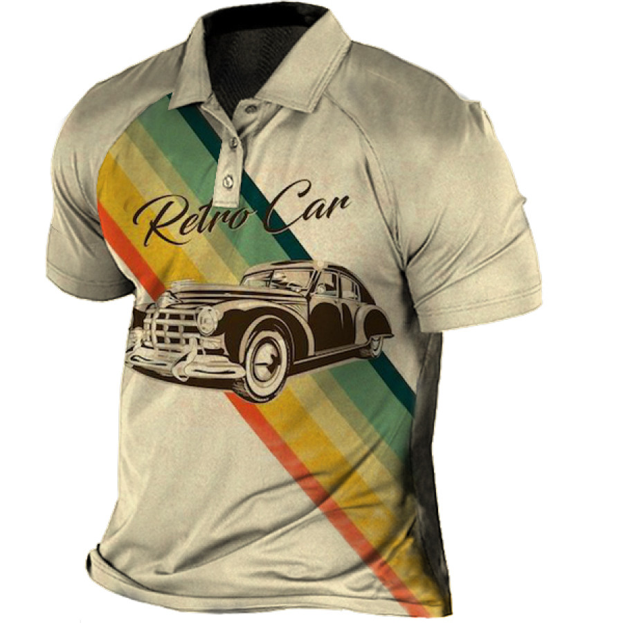 

Men's Vintage Car Print Polo Neck T-Shirt
