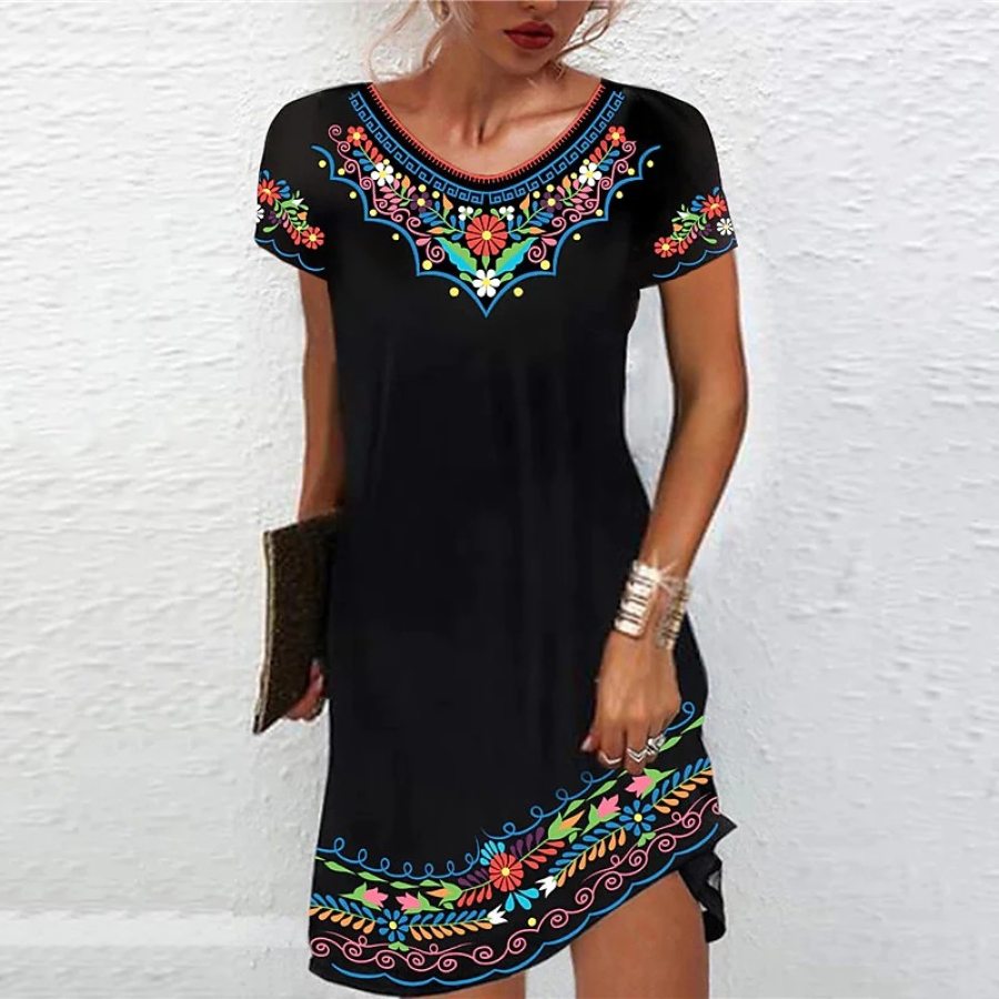 

Kurzärmliges Kleid Mit Bohemian-Print Für Damen