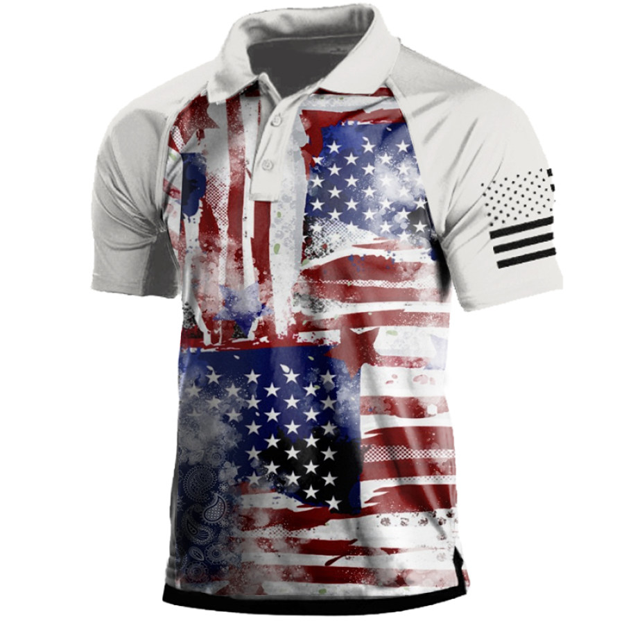 

Men's Outdoor American Flag Print Polo Neck T-Shirt