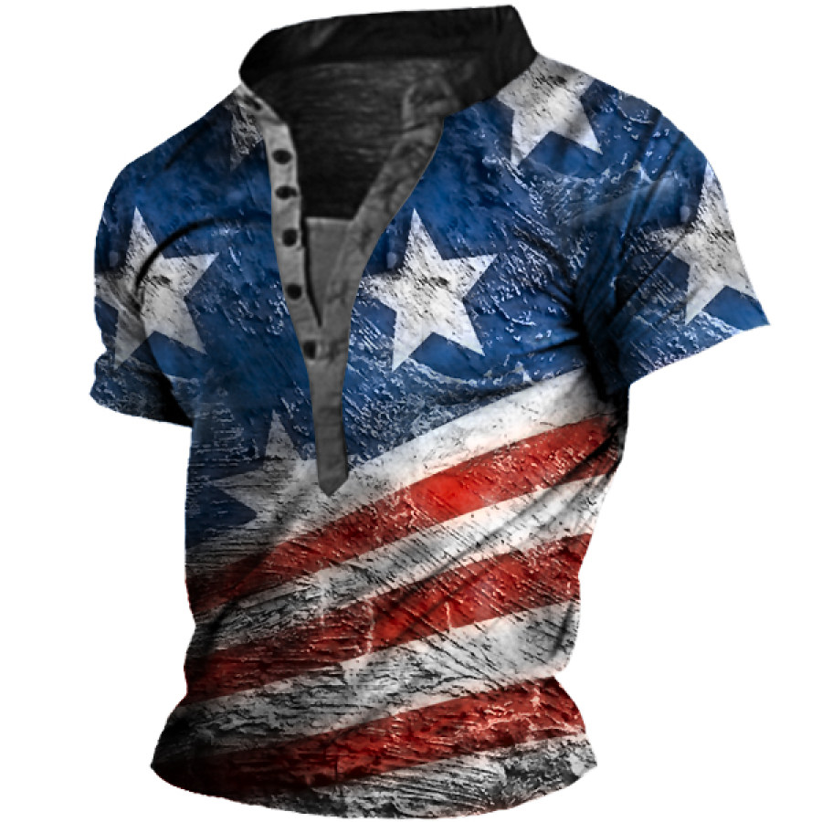 

Men's Outdoor American Flag Print Henley Collar T-Shirt