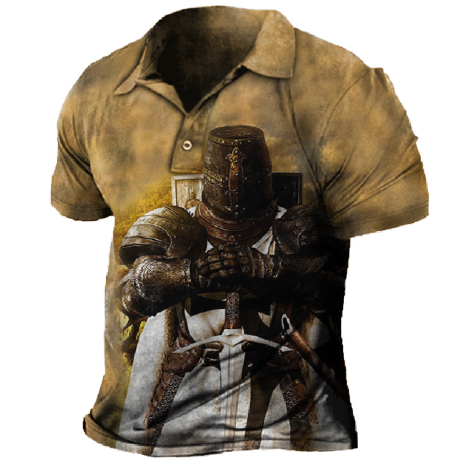 

Men's Vintage Templar Knight Print Polo Neck T-Shirt