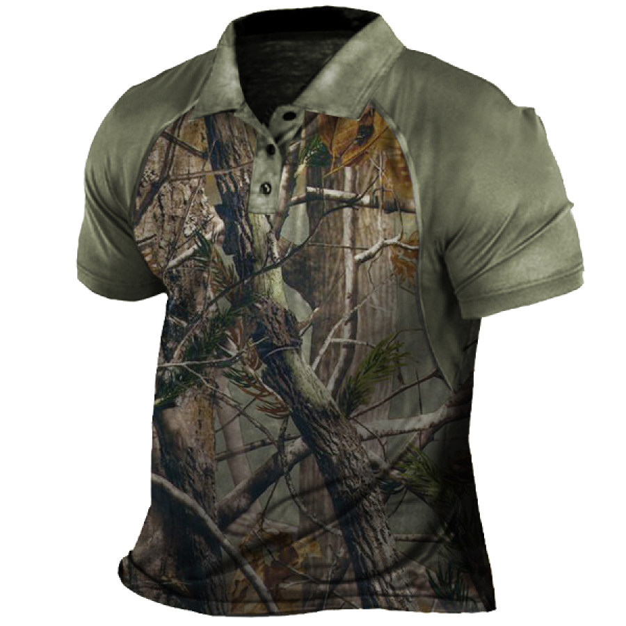 

Men's Outdoor Tactical Forest Camo Print Polo Neck T-Shirt