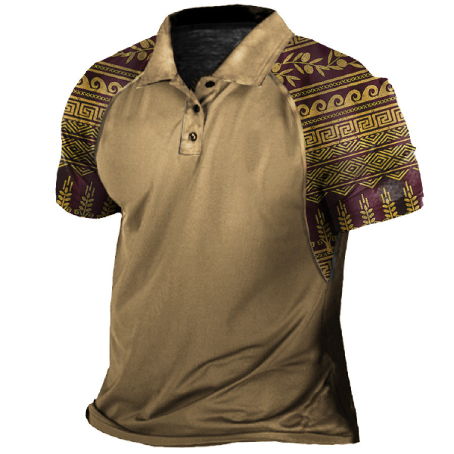 

Men's Vintage Western Print Polo Neck T-Shirt