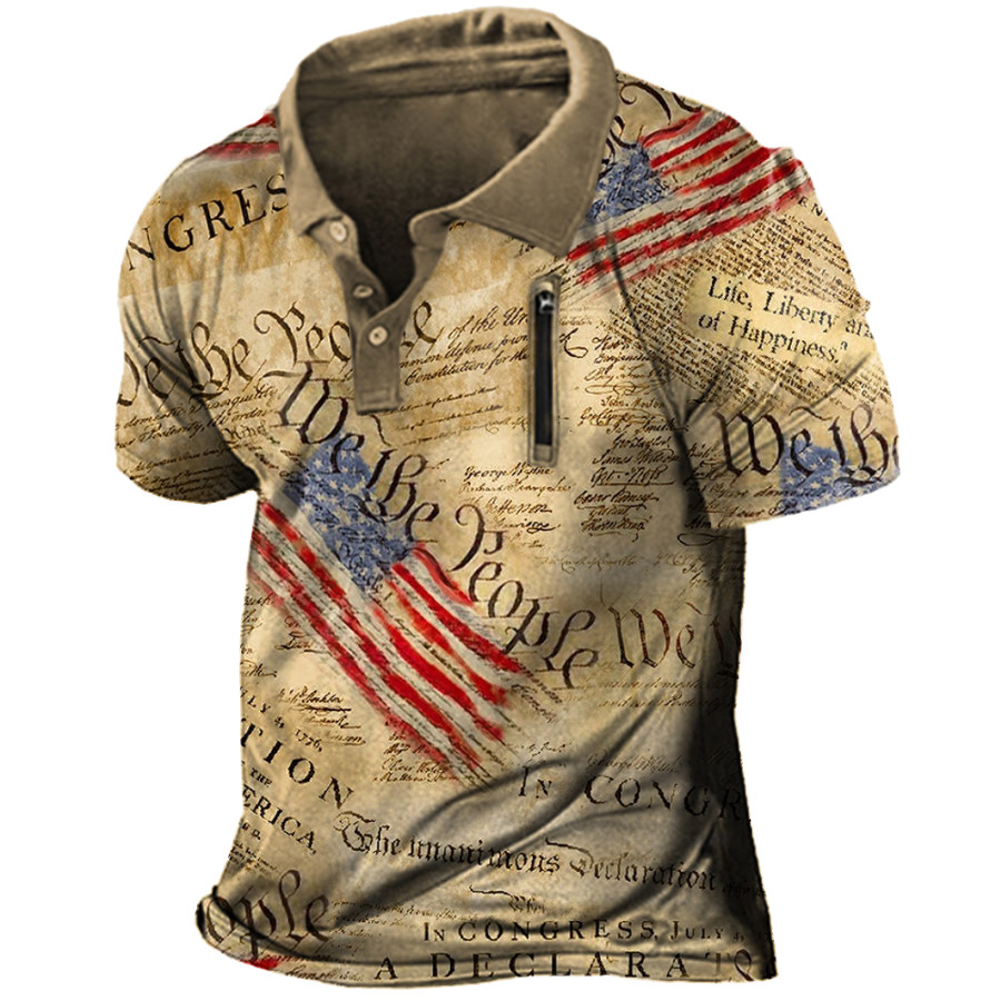 

We The People Men's American Flag Print Polo Neck T-Shirt