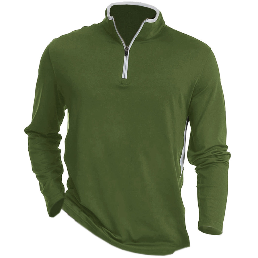 

Men's Outdoor Casual Stand Collar Zip Polo Long Sleeve T-Shirt