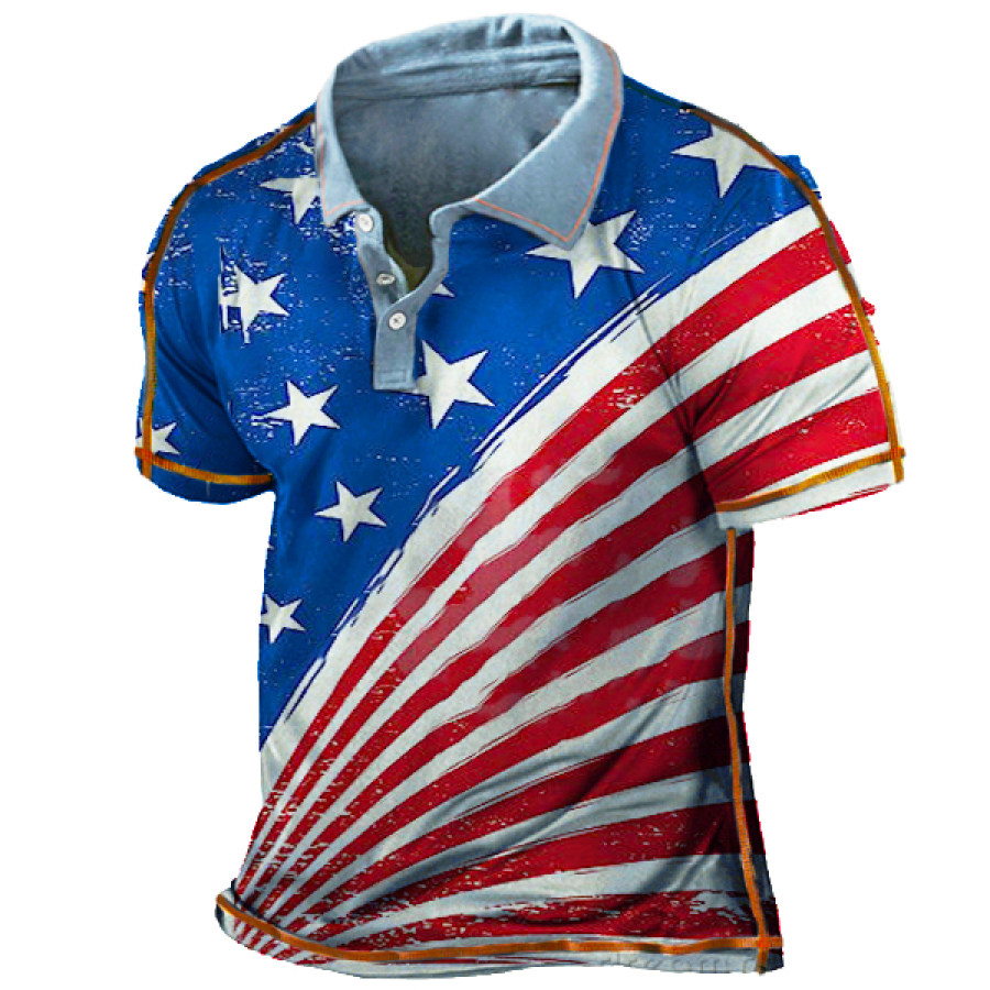 

Men's American Patriotic Flag Print Short Sleeve Henley Shirt