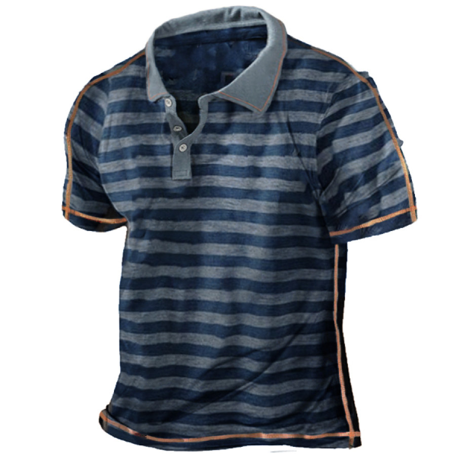

Men's Striped Print Short Sleeve Henley Shirt