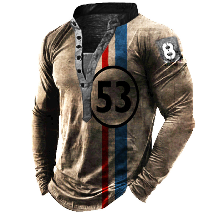 

Men's Vintage Racing Striped Long Sleeve Henley T-Shirt