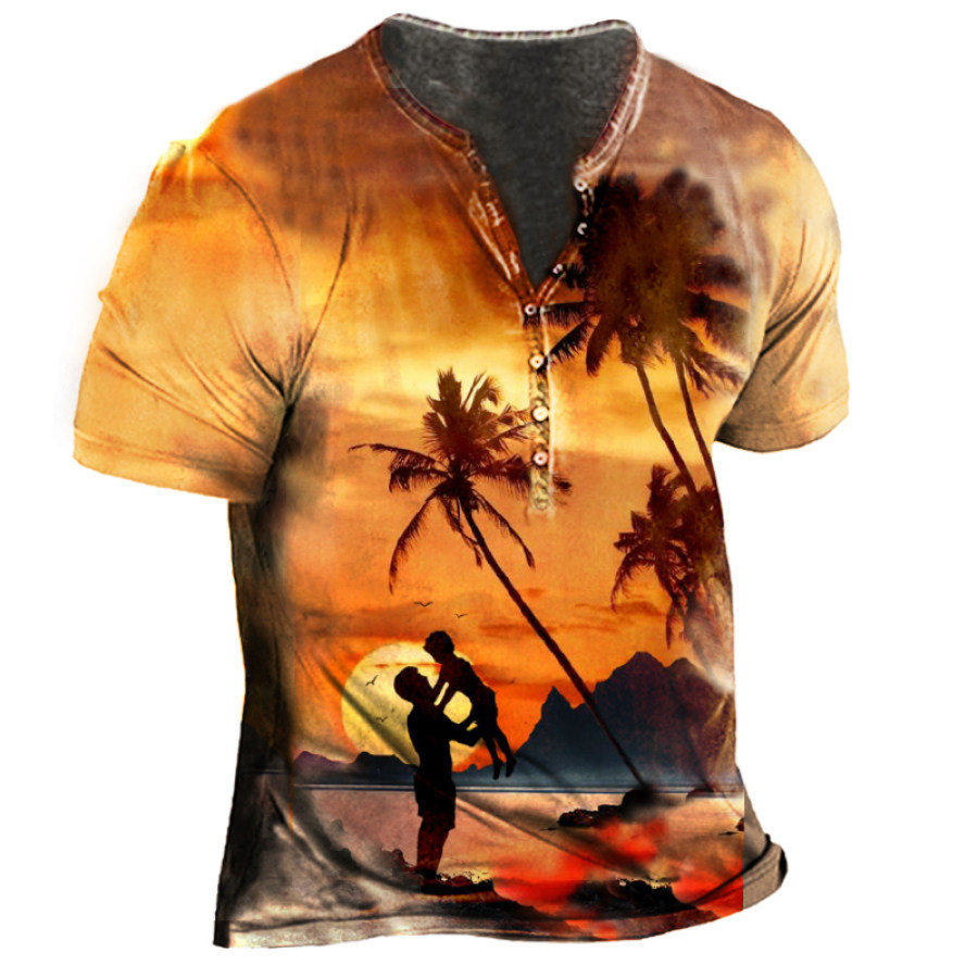 

Men's Dad And Son Beach Vacation Graphic Print Henley Collar T-Shirt