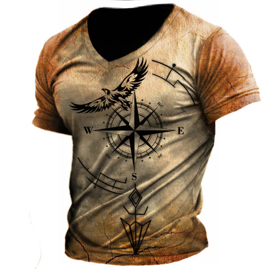 

Men's Vintage Compass Eagle Print T-Shirt
