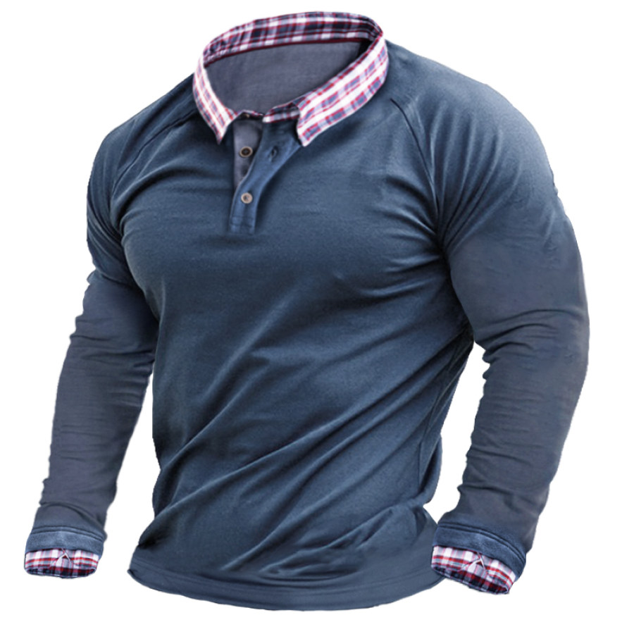 

Men's Outdoor Tactical Check Panel Print Henley Shirt