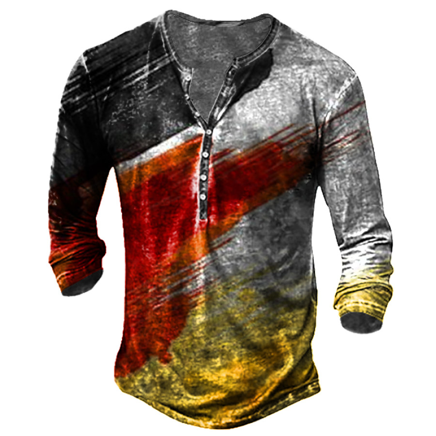 

Men's Vintage German Flag Print Henley Collar Long Sleeve T-Shirt