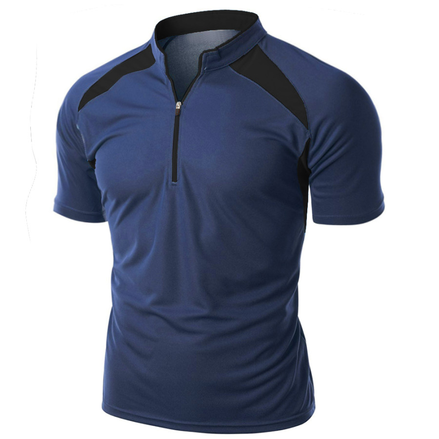

Men's Outdoor Sports Colorblock Zip Stand Collar T-Shirt