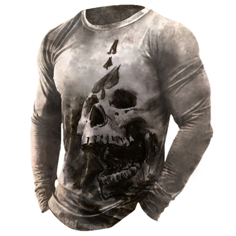 

Ace A Skull Print Men's Outdoor Casual Long Sleeve T-Shirt