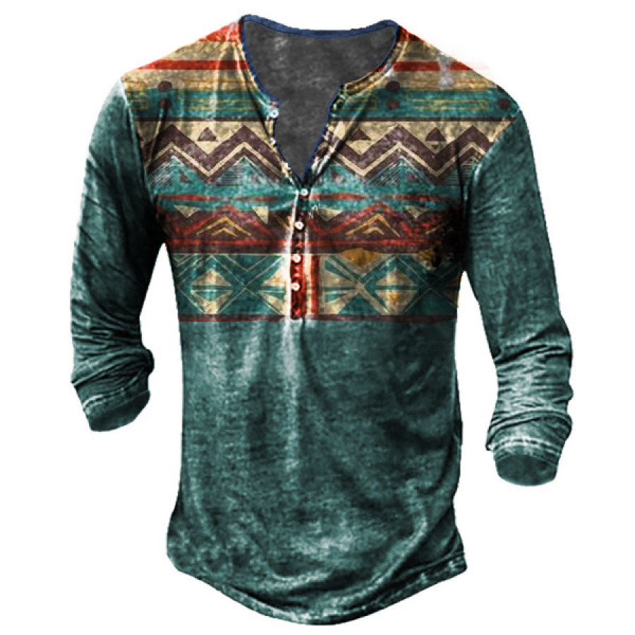 

Desert Tribal Print Men's Vintage Henley Long Sleeve T-Shirt