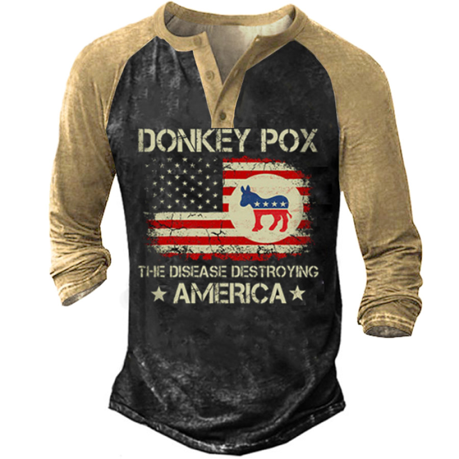 

Donkey Pox The Disease Destroying America Men's Henley Long Sleeve Shirt