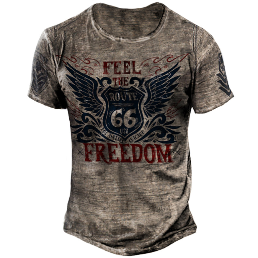 

Mens Retro US Route 66 Printed T-shirt
