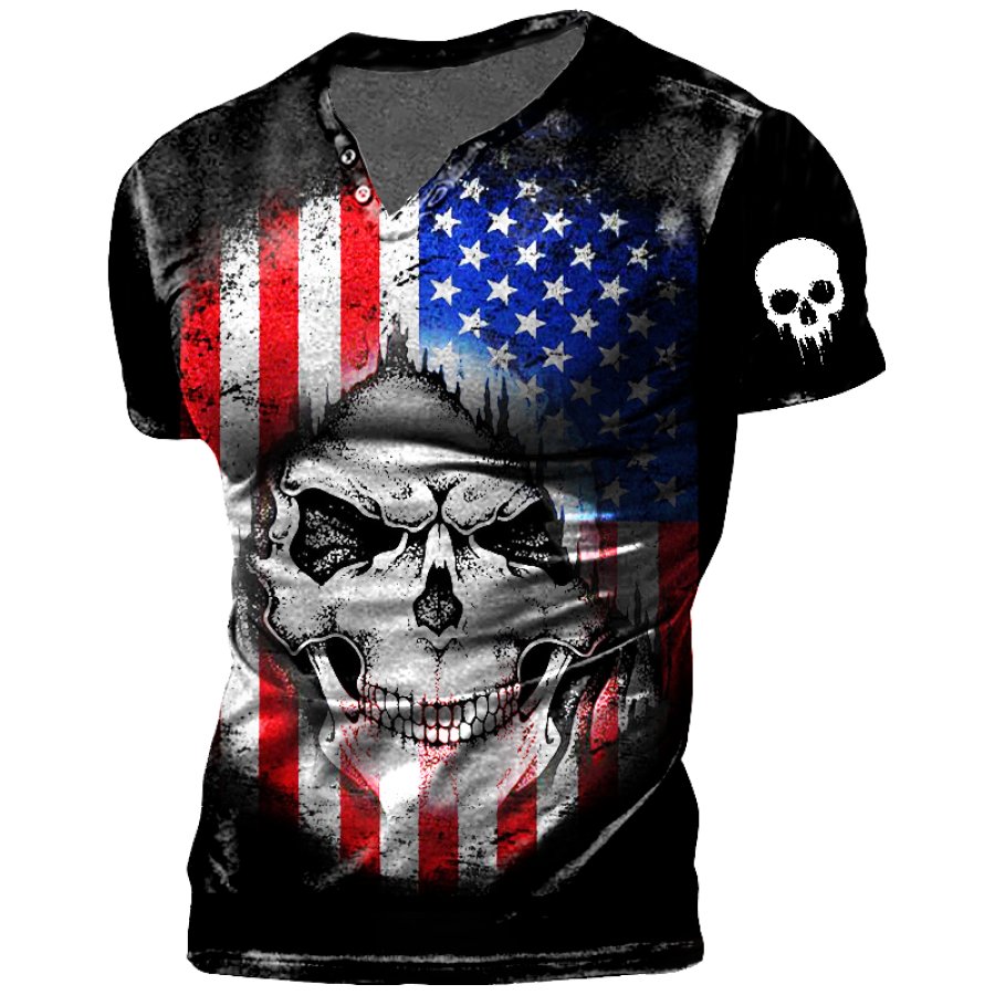 

Men's American Flag Skull Graphic T-Shirt