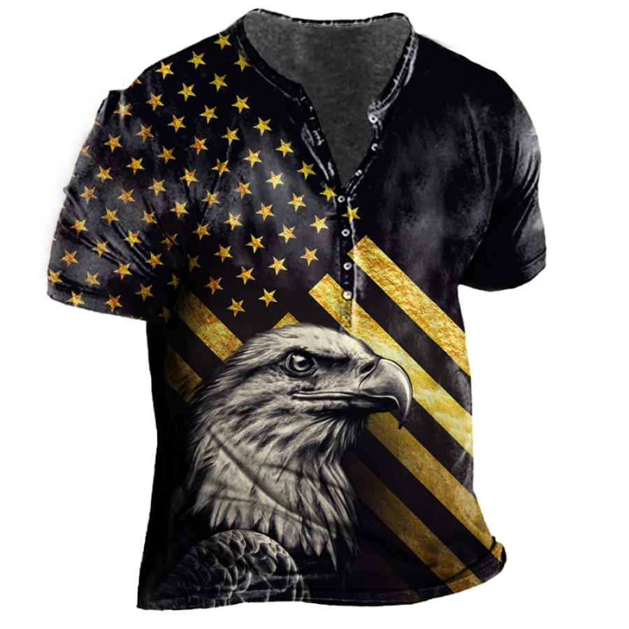 

Men's American Flag Eagle Graphic Print Henry Collar T-Shirt