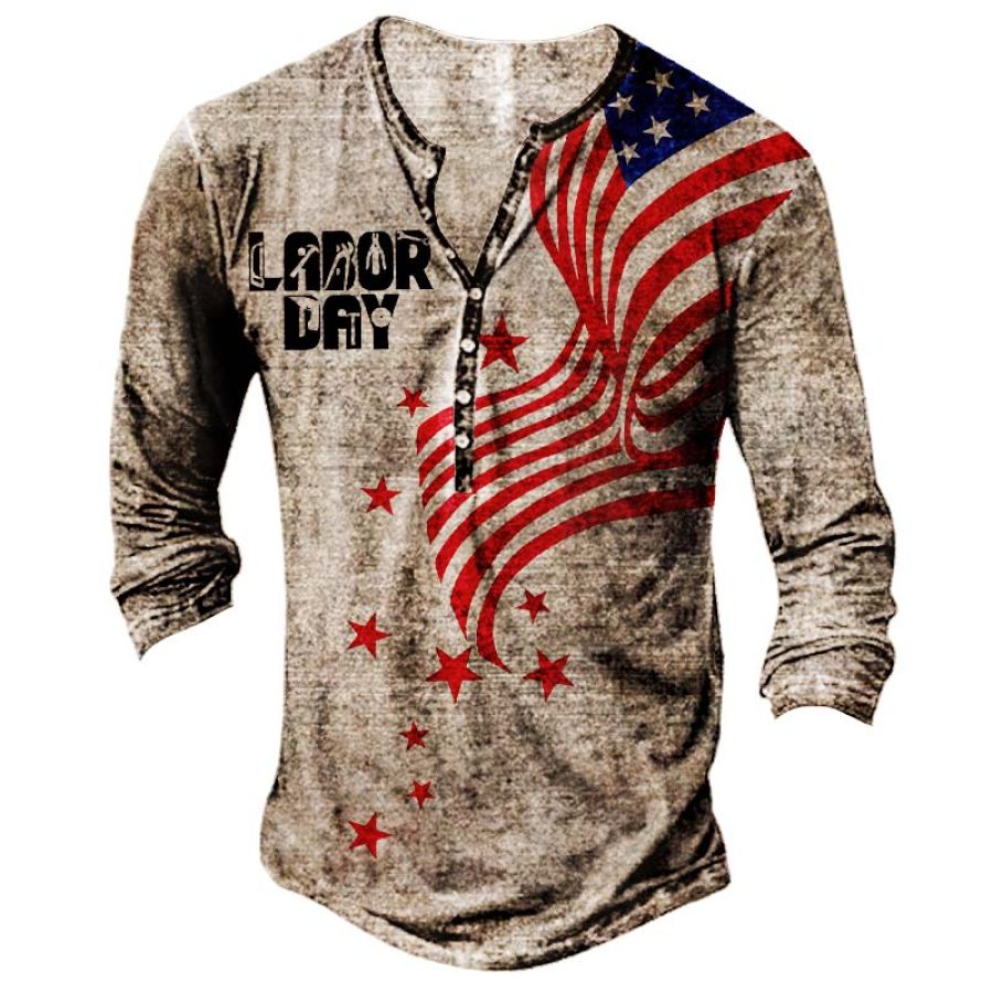 

Men's Outdoor American Flag Labor Day Henley Long Sleeve T-Shirt