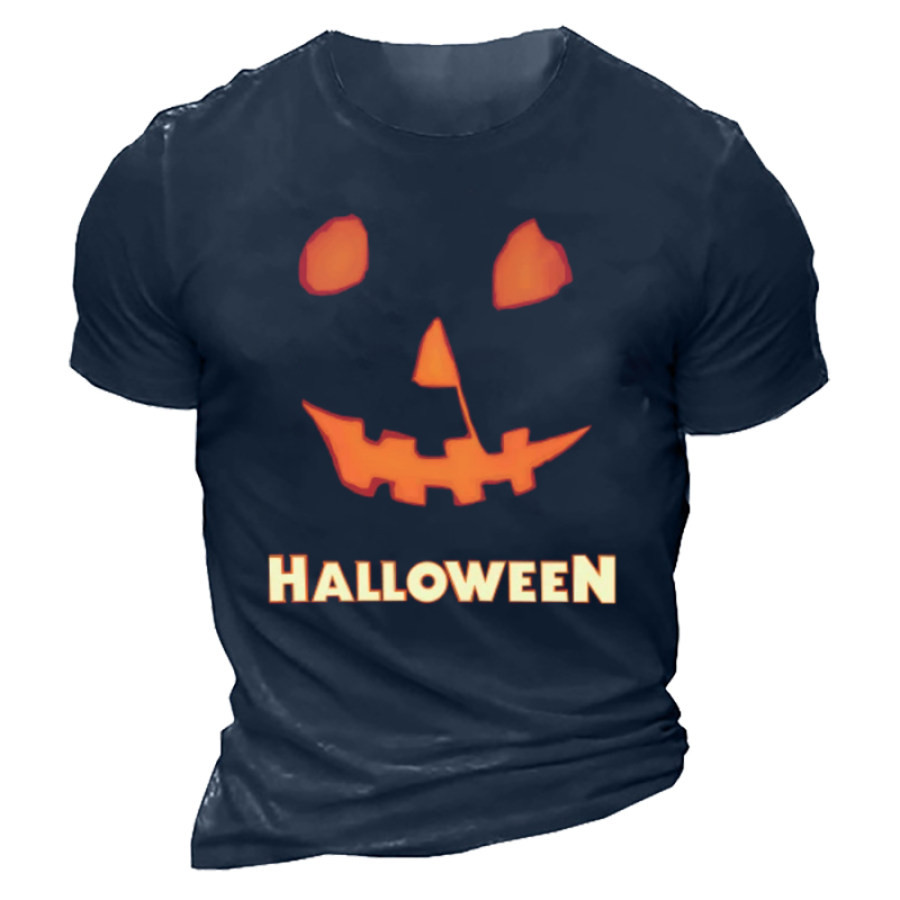 

Men's Pumpkin Lights Print Halloween Crew Neck Cotton T-Shirt