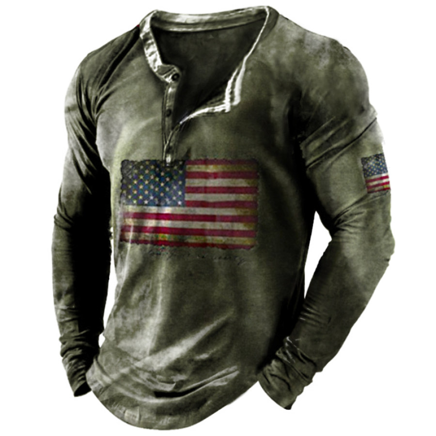 

Men's Outdoor Flag Print Henley Long Sleeve Shirt
