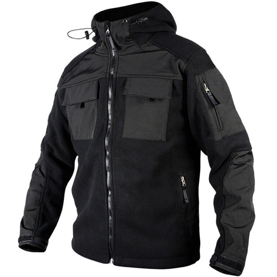 

Men's Outdoor Tactical Fleece Multi Pockets Hood Warm Softshell Jacket